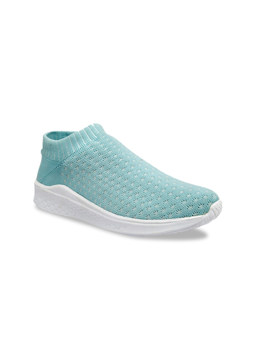 

meriggiare Women Sea Green Woven Design Mesh Mid-Top Flyknit Slip-On Sneakers