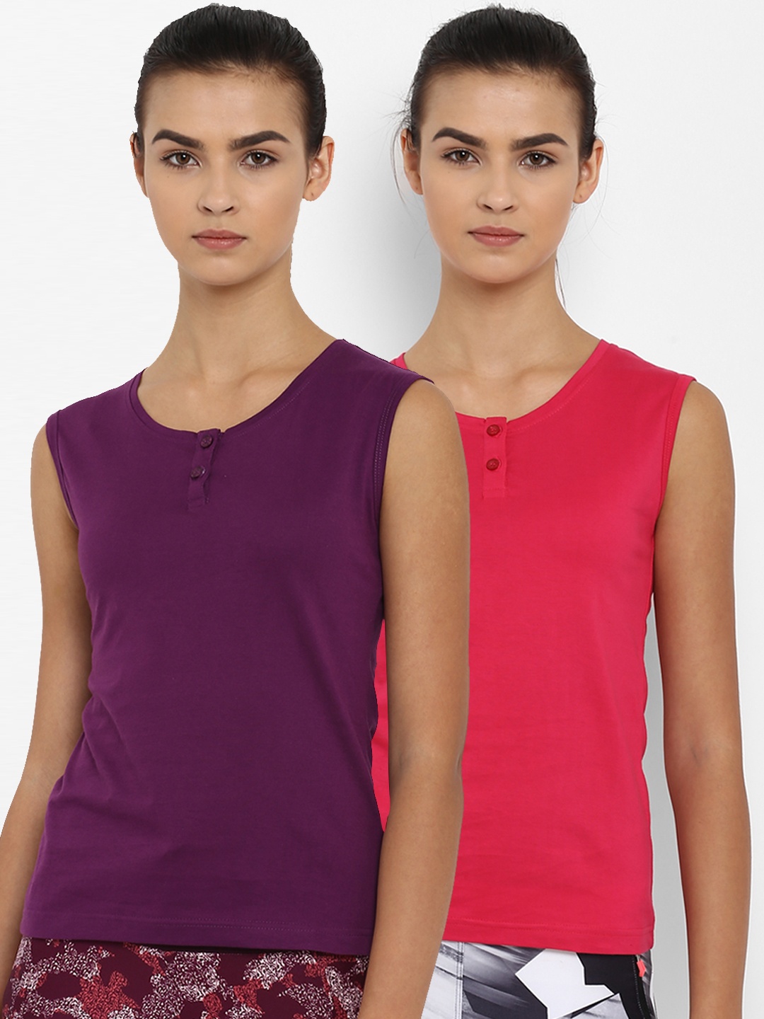 appulse Women Pack of 2 Solid Henley Neck Slim Fit T-shirts, Multi