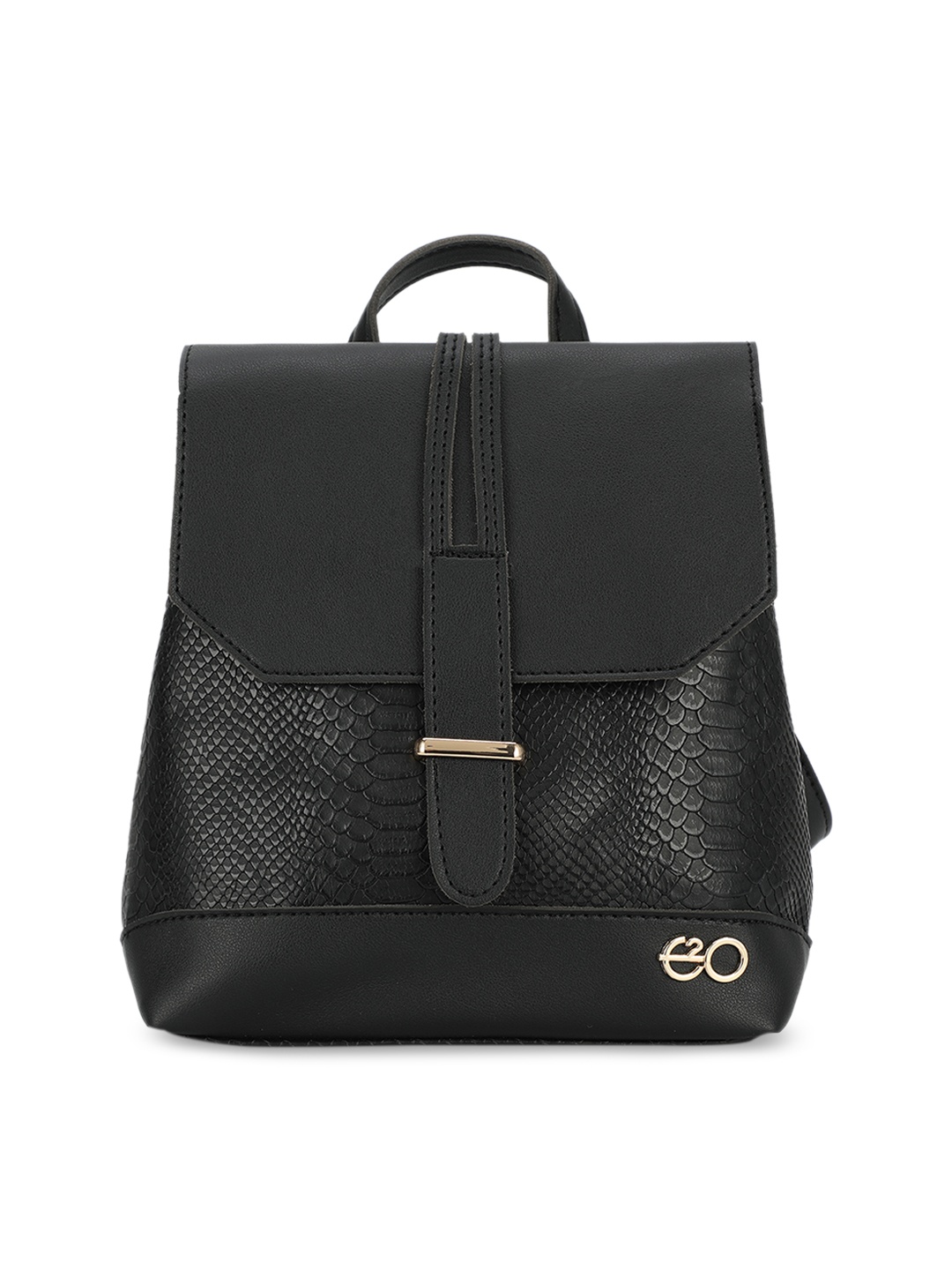 

E2O Women Black Snake Skin Textured Backpack