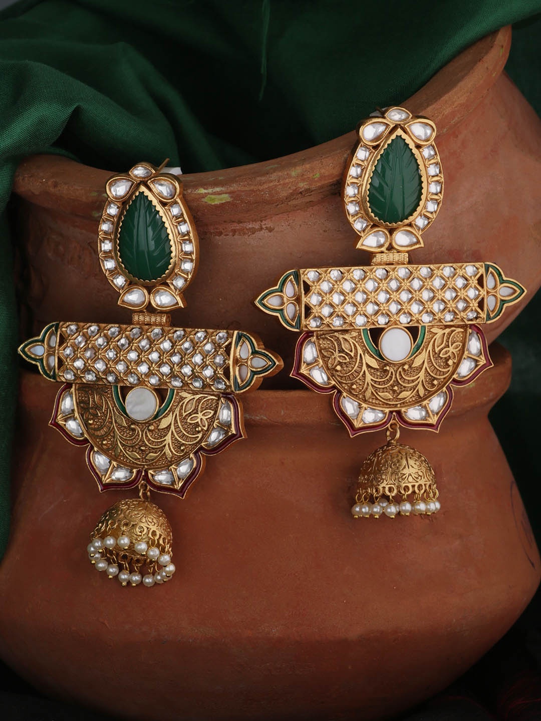 

Tistabene Gold-Plated & Green Dome Shaped Jhumkas