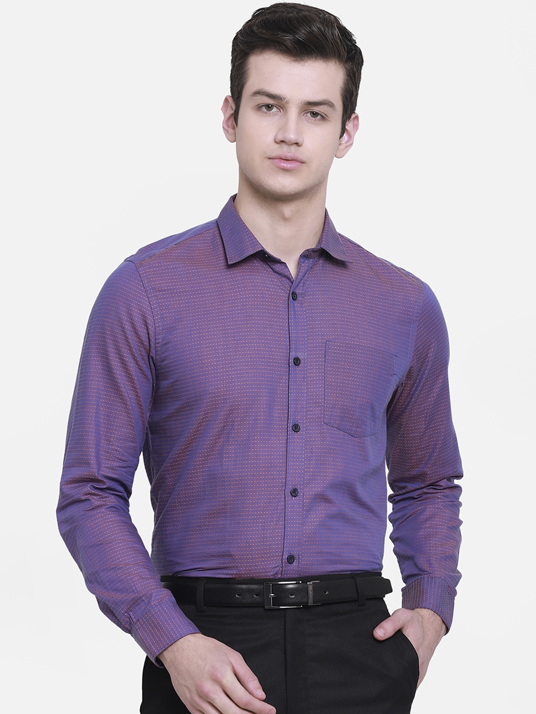 

cape canary Men Purple Regular Fit Self Design Casual Shirt