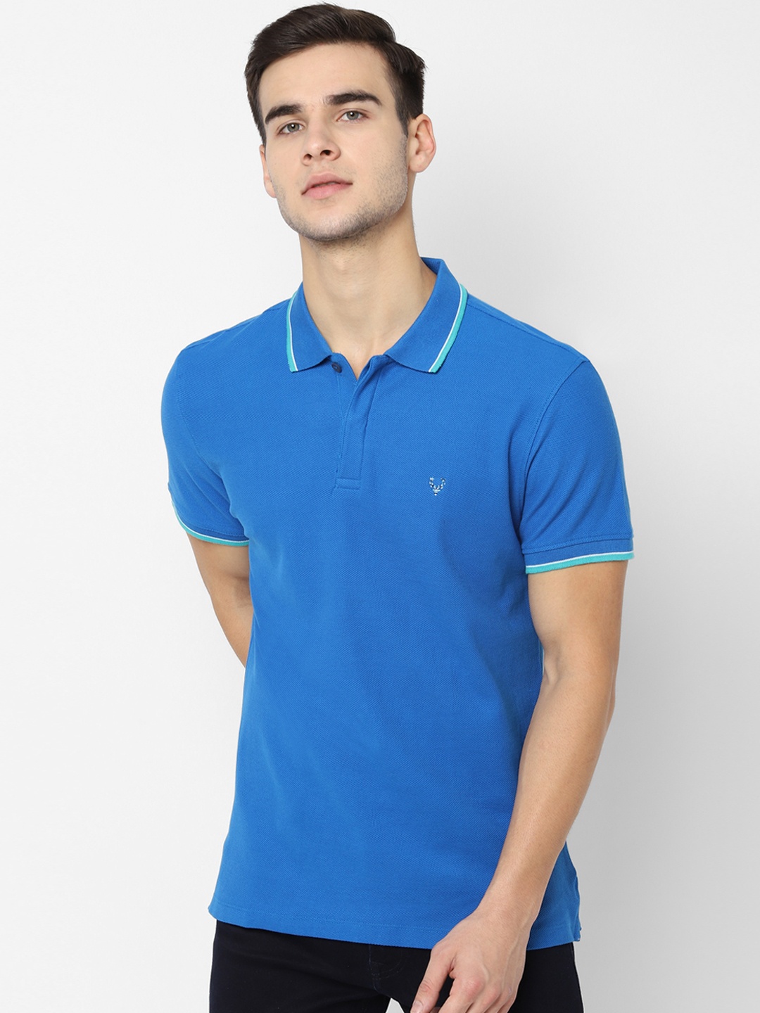 

Allen Solly Sport Men Blue Solid Polo Collar Pure Cotton T-shirt