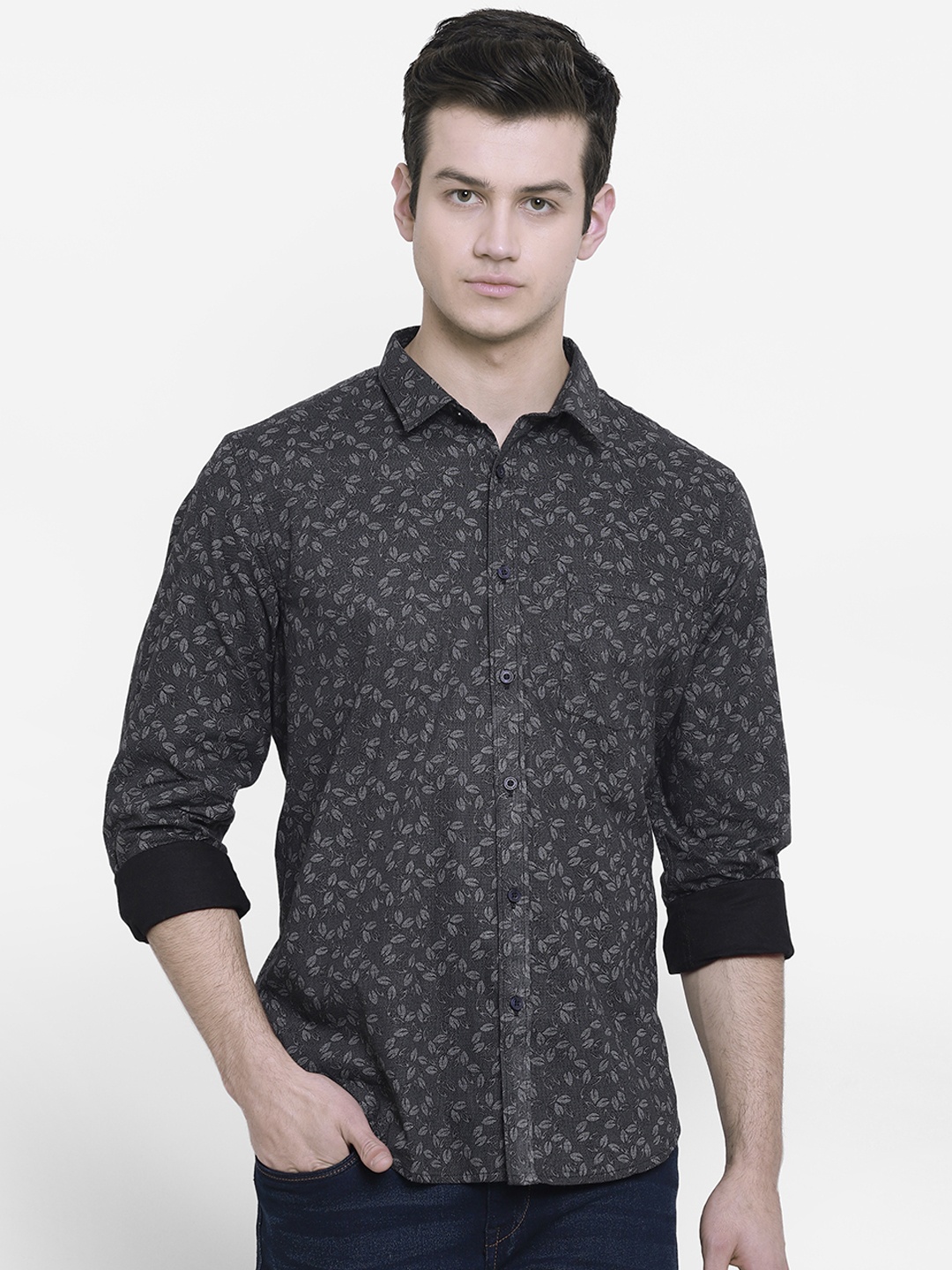 

cape canary Men Black & Grey Regular Fit Printed Casual Shirt