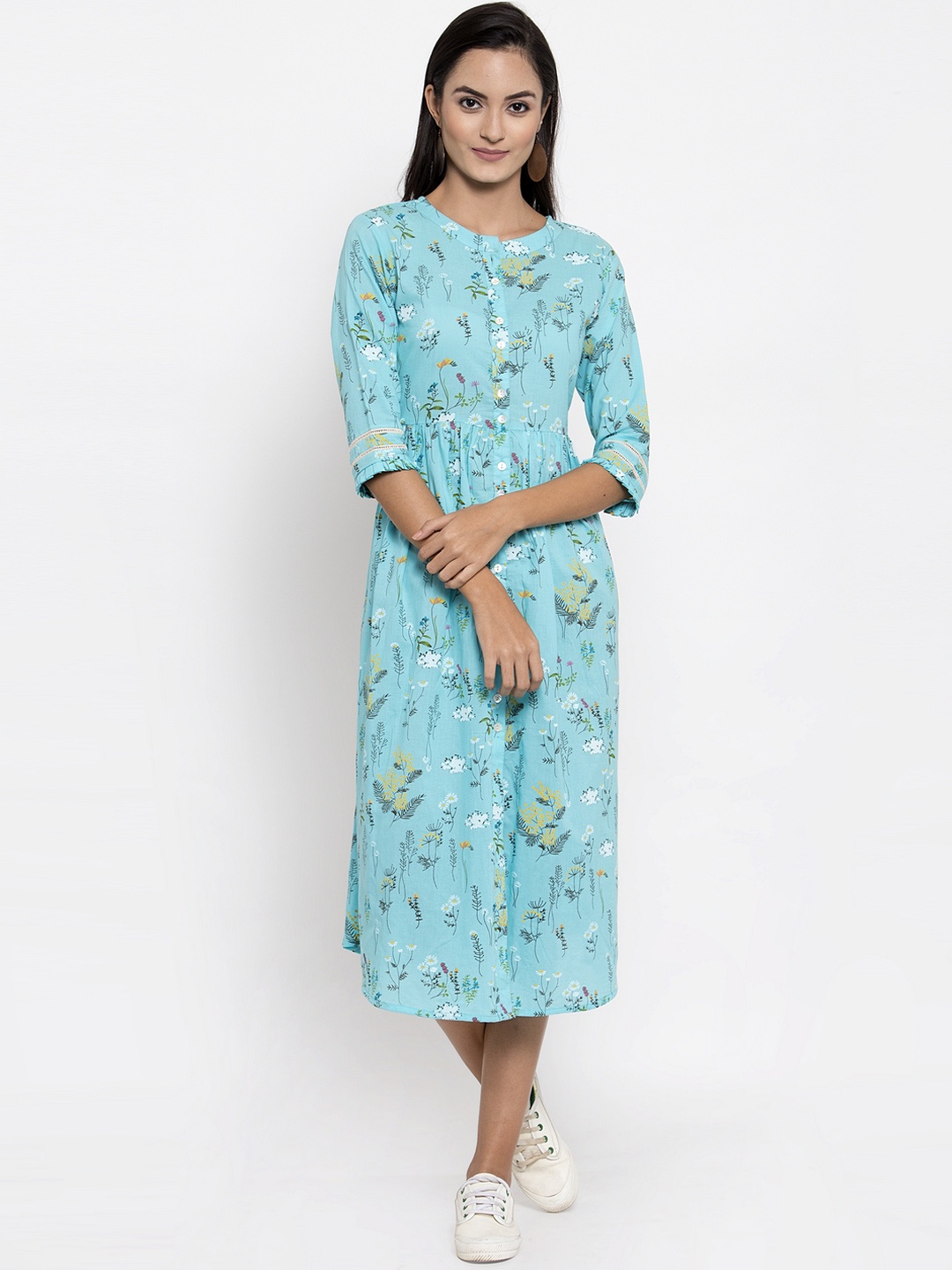 

Indibelle Women Blue Printed Fit and Flare Dress