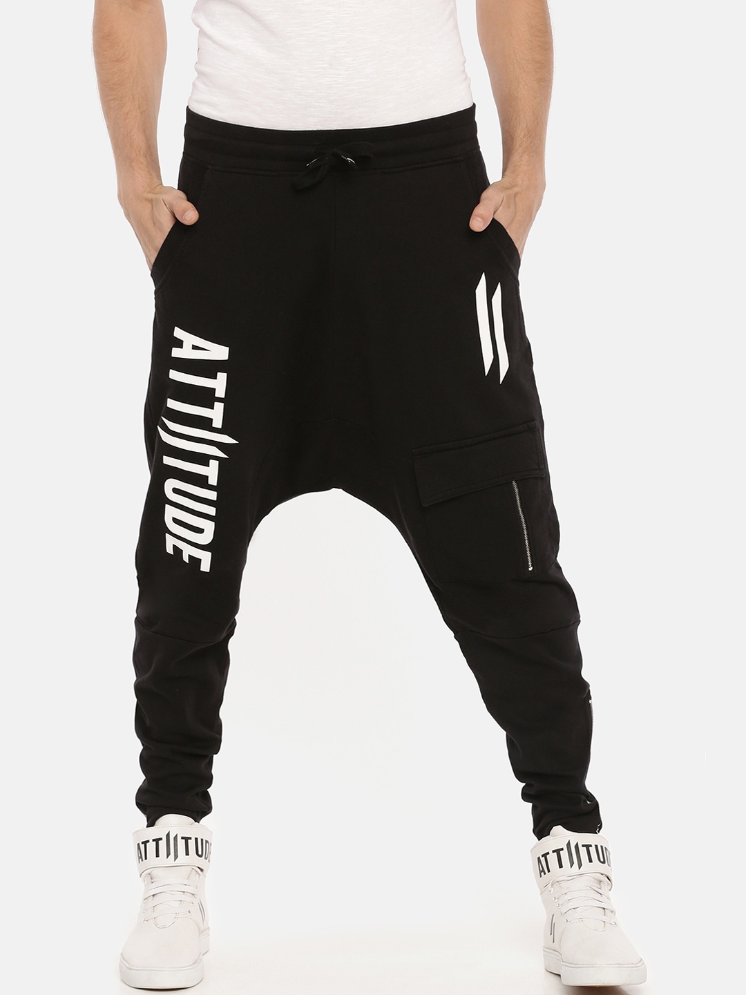 

ATTIITUDE Men Black Solid Low Crotch Baggy Slim Fit Track Pants