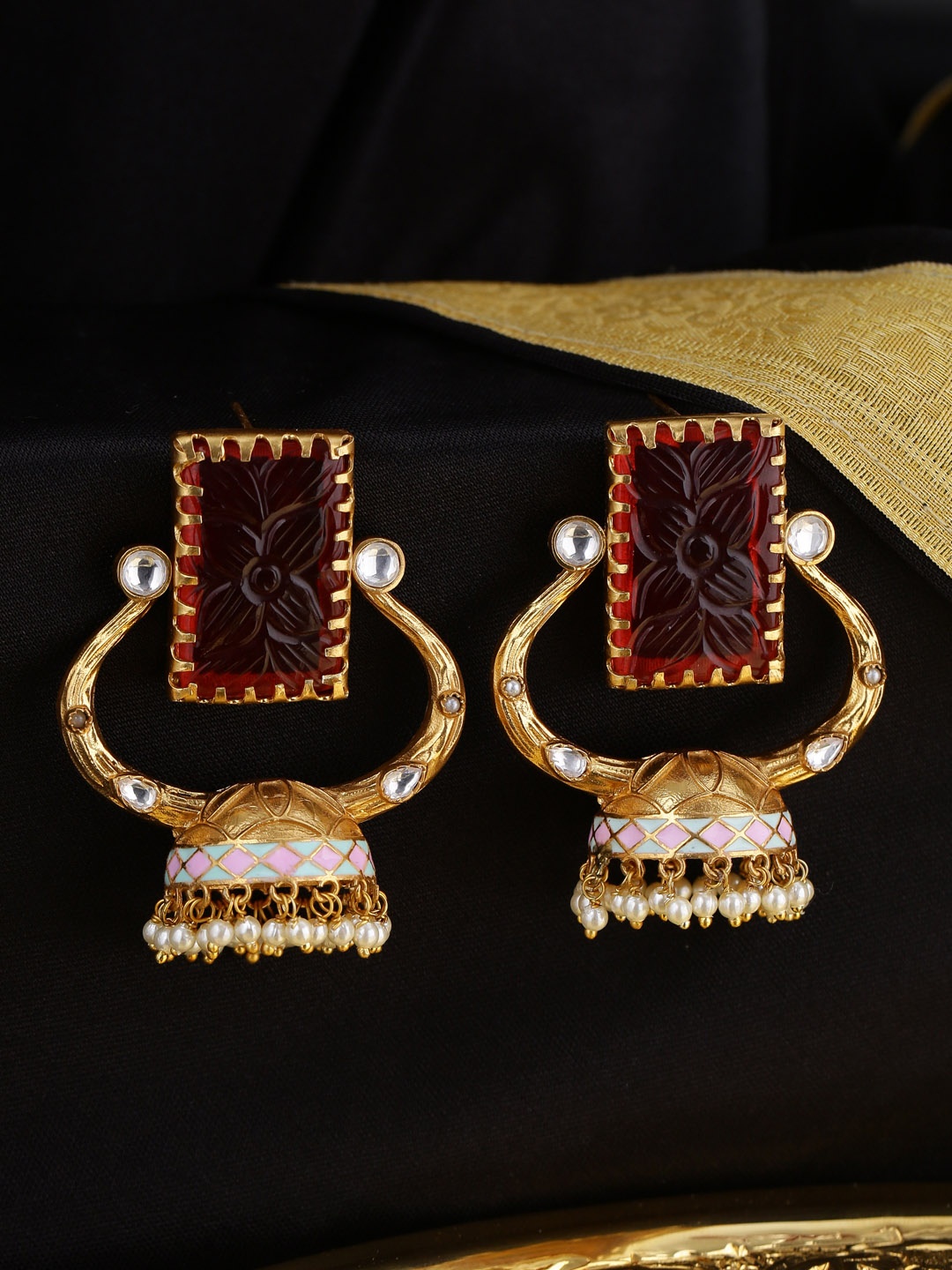 

Tistabene Gold-Plated & Pink Enamelled Dome Shaped Jhumkas