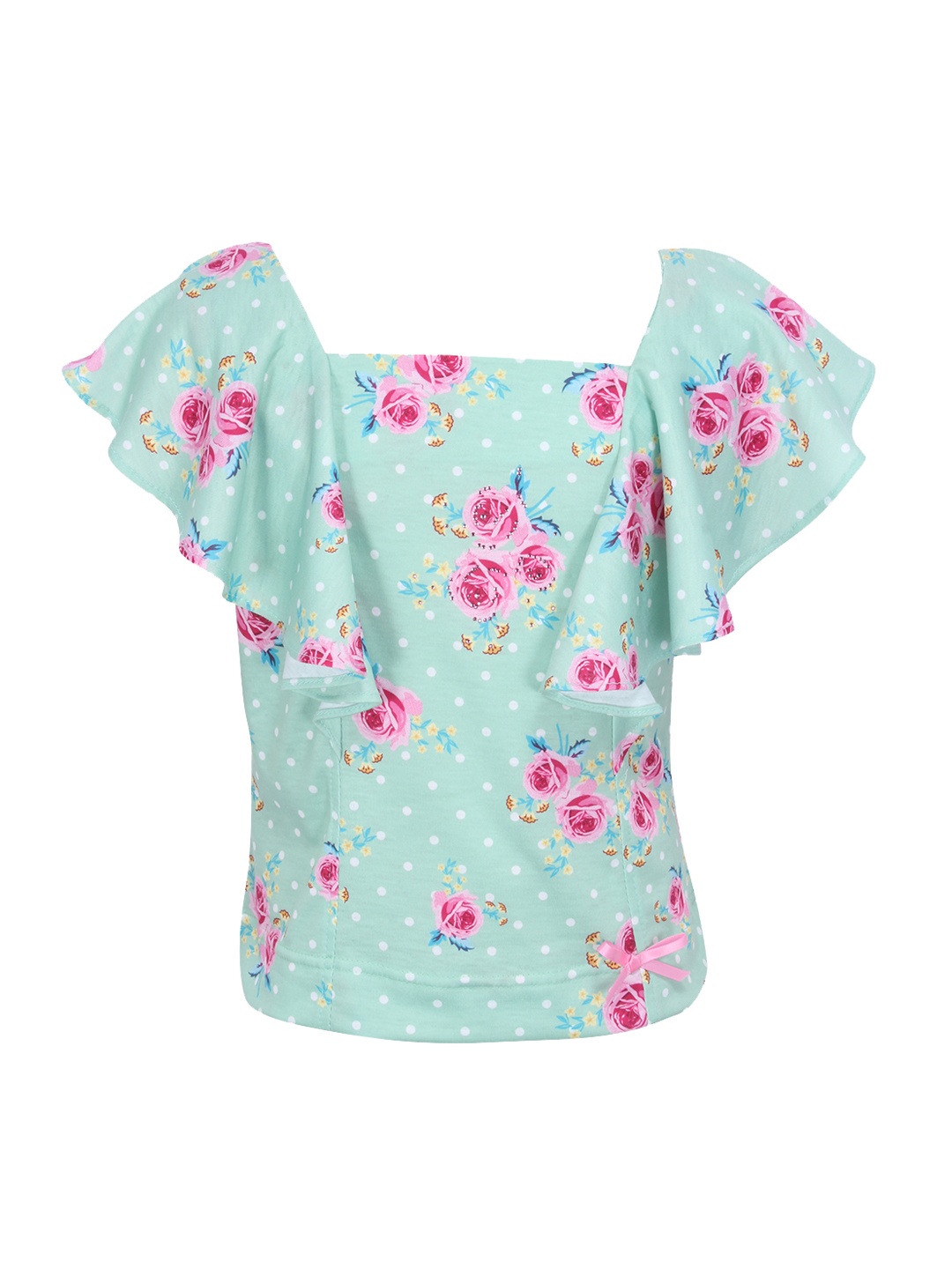 

CUTECUMBER Girls Sea Green & Pink Floral Print Top