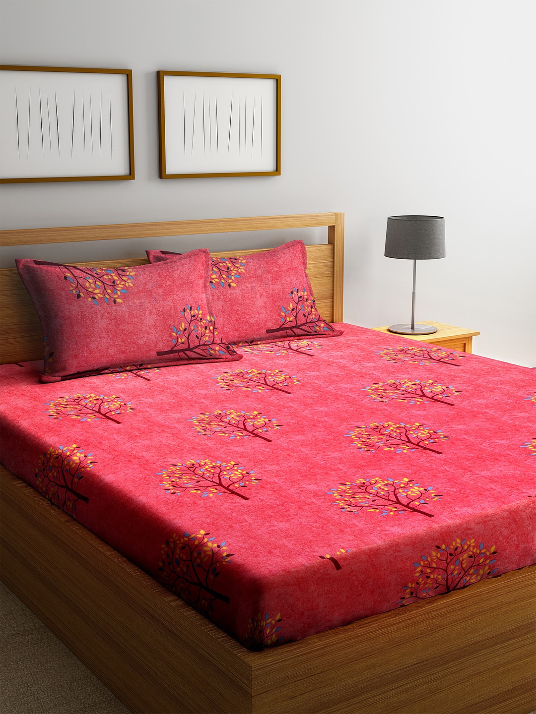 

Cortina Pink & Yellow Floral 120 TC Cotton 1 Queen Bedsheet with 2 Pillow Covers