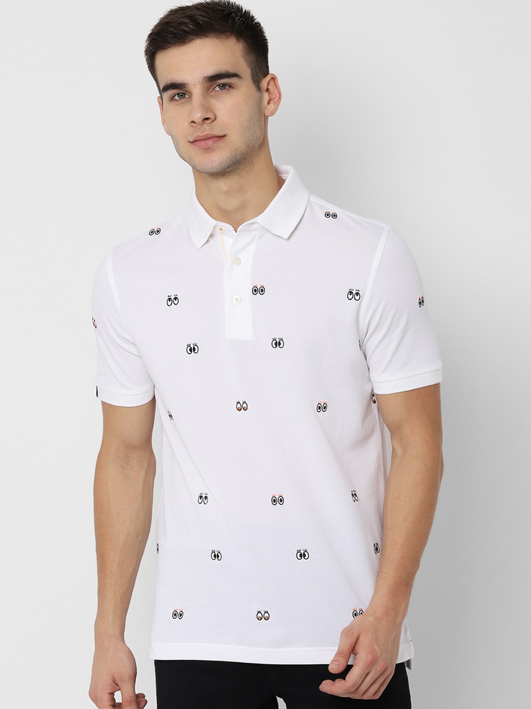 

SIMON CARTER LONDON Men White Printed Slim Fit Polo Collar T-shirt