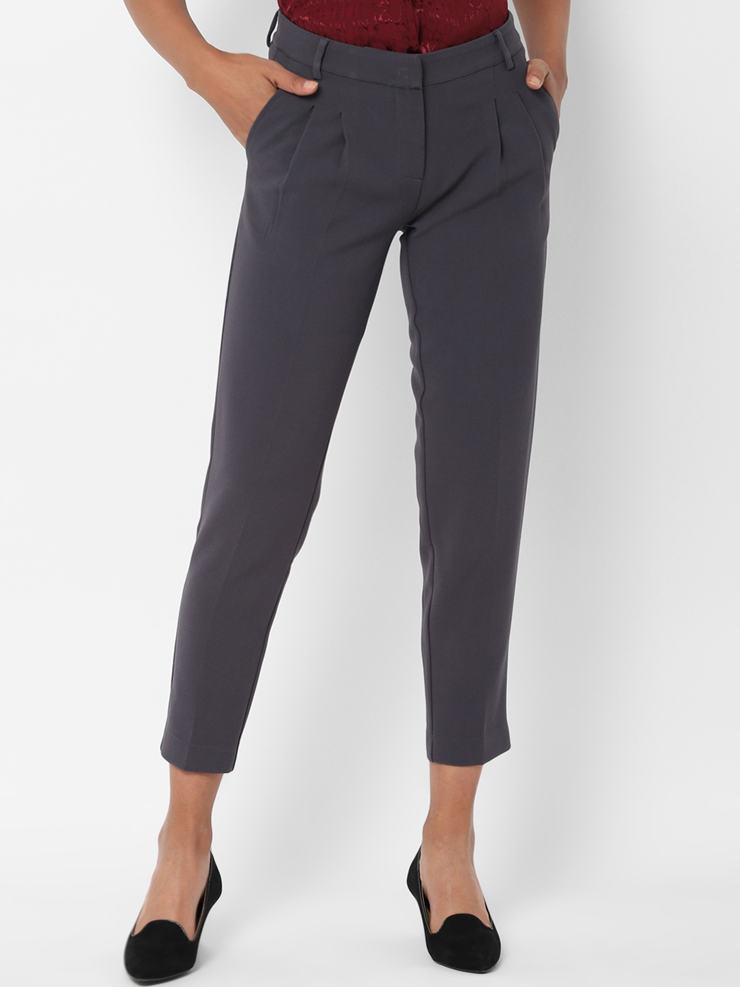

Allen Solly Woman Grey Regular Fit Solid Formal Trousers