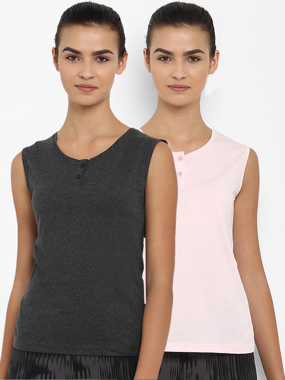 

appulse Women Pack of 2 Solid Henley Neck Slim Fit T-shirts, Grey