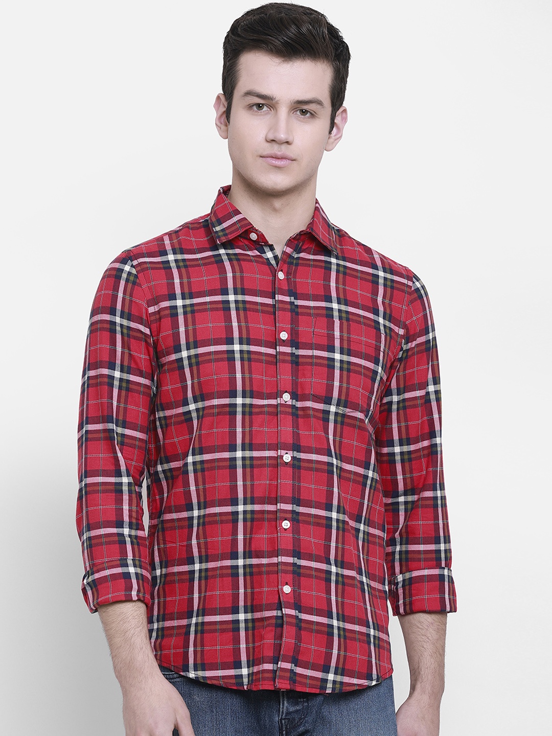 

cape canary Men Red Regular Fit Checked Casual Shirt