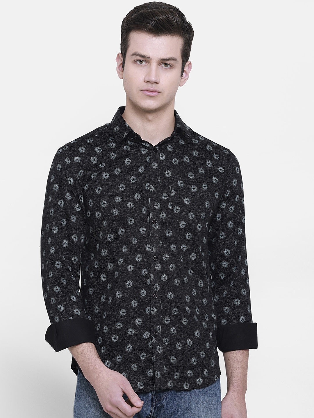 

cape canary Men Black & Blue Regular Fit Printed Casual Shirt