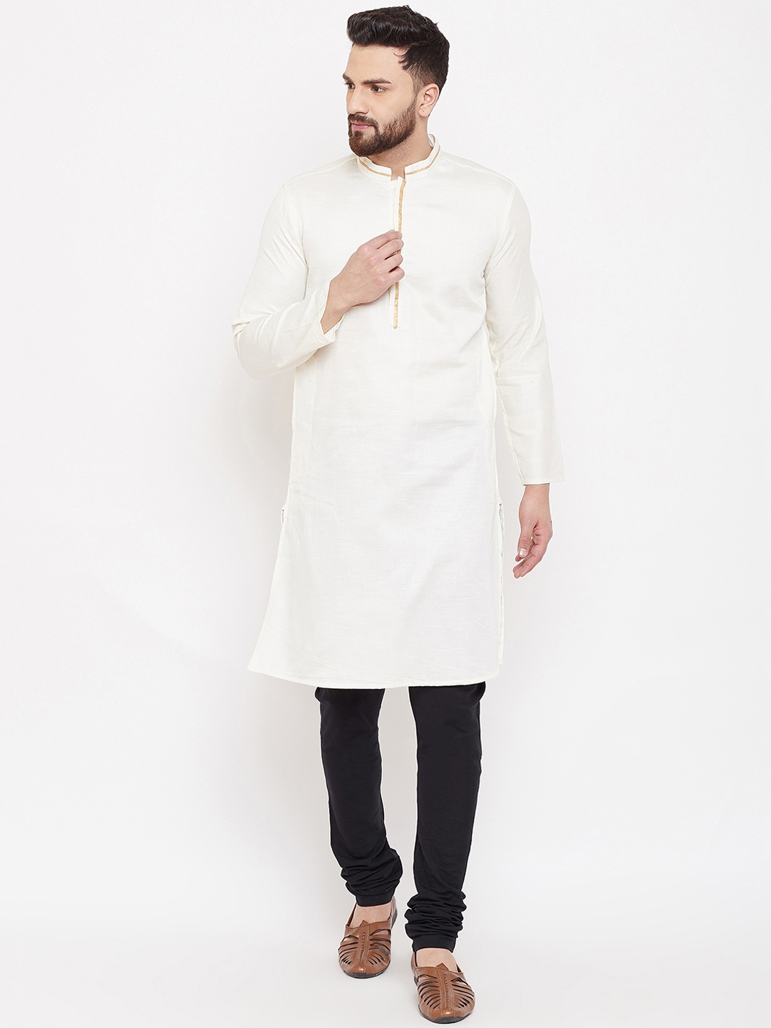 

even Men Off-White Solid Straight Kurta