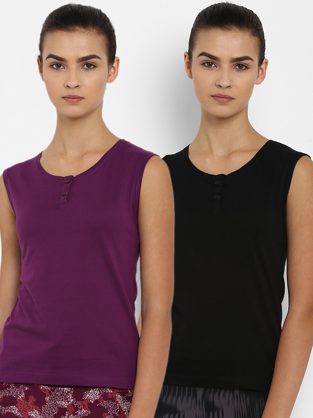 

appulse Women Pack Of 2 Solid Henley Neck T-shirt, Purple