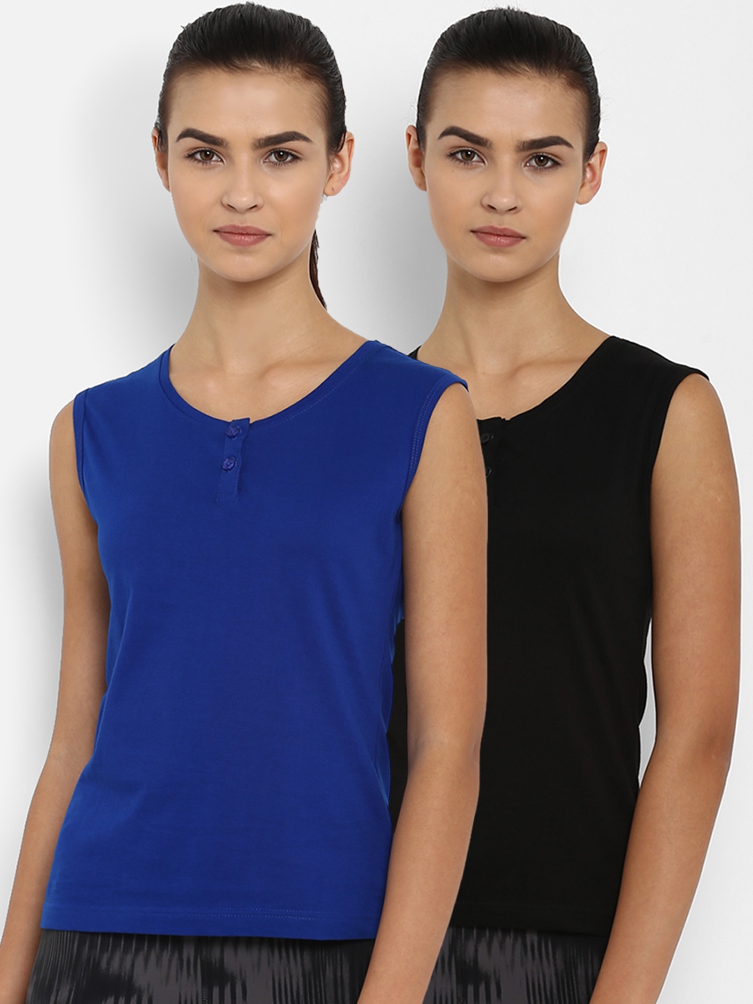 

appulse Women Pack Of 2 Solid Henley Neck T-shirt, Blue