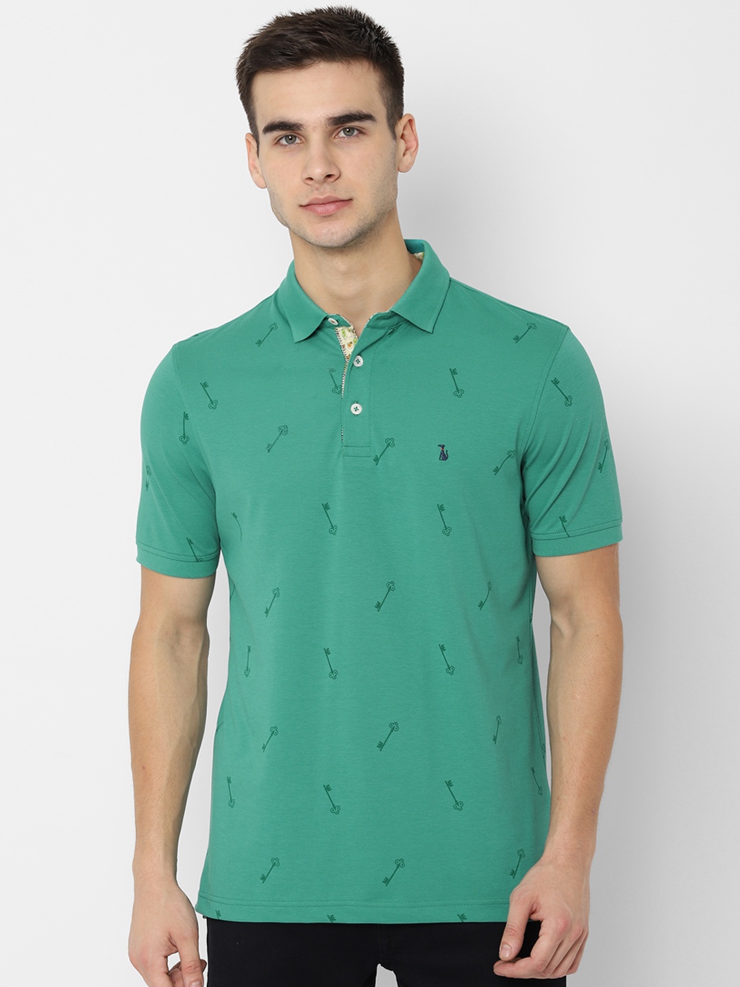 

SIMON CARTER LONDON Men Green Printed Slim Fit Polo Collar T-shirt
