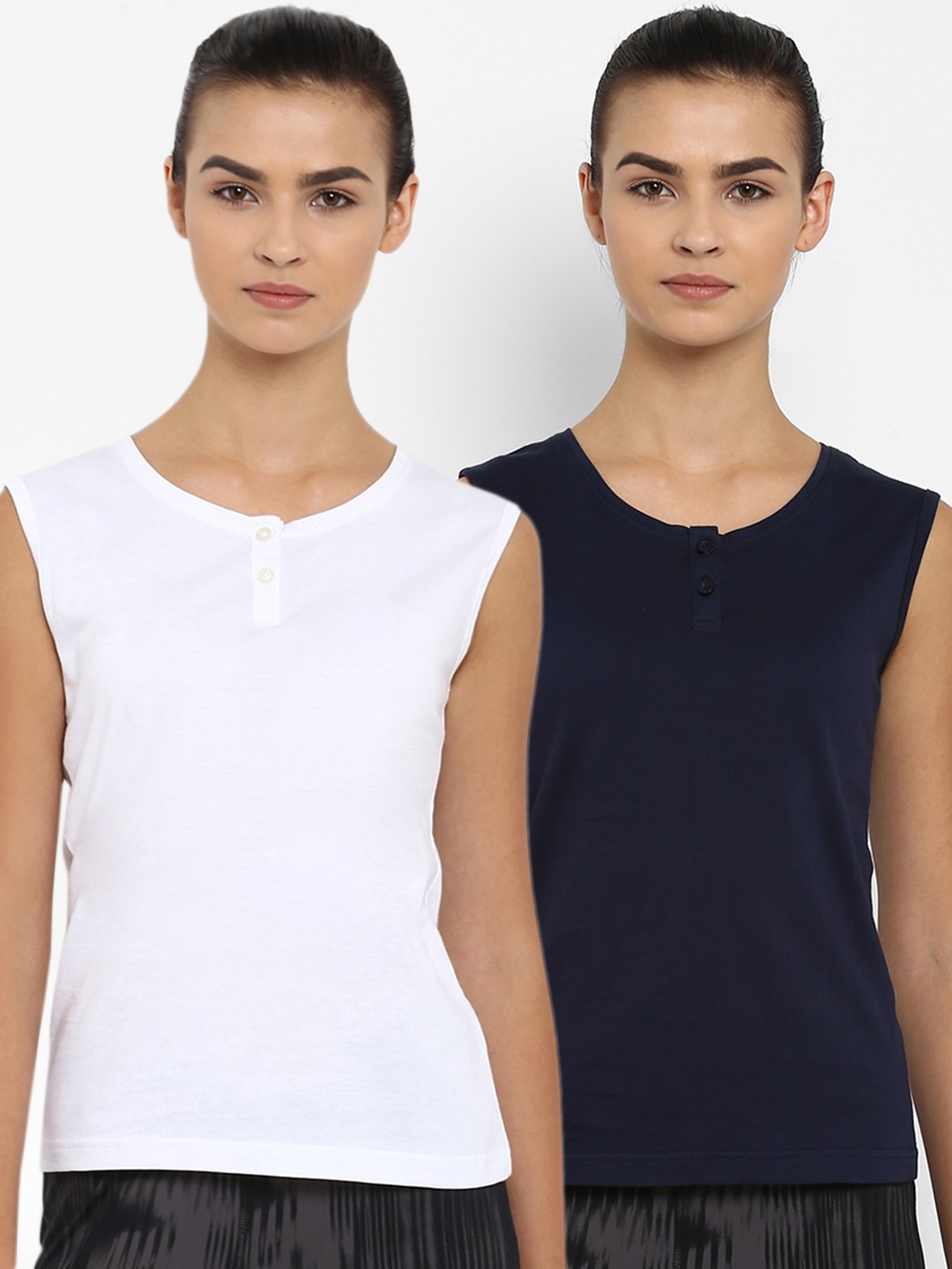 

appulse Women Pack of 2 Solid Henley Neck Slim Fit T-shirts, Multi