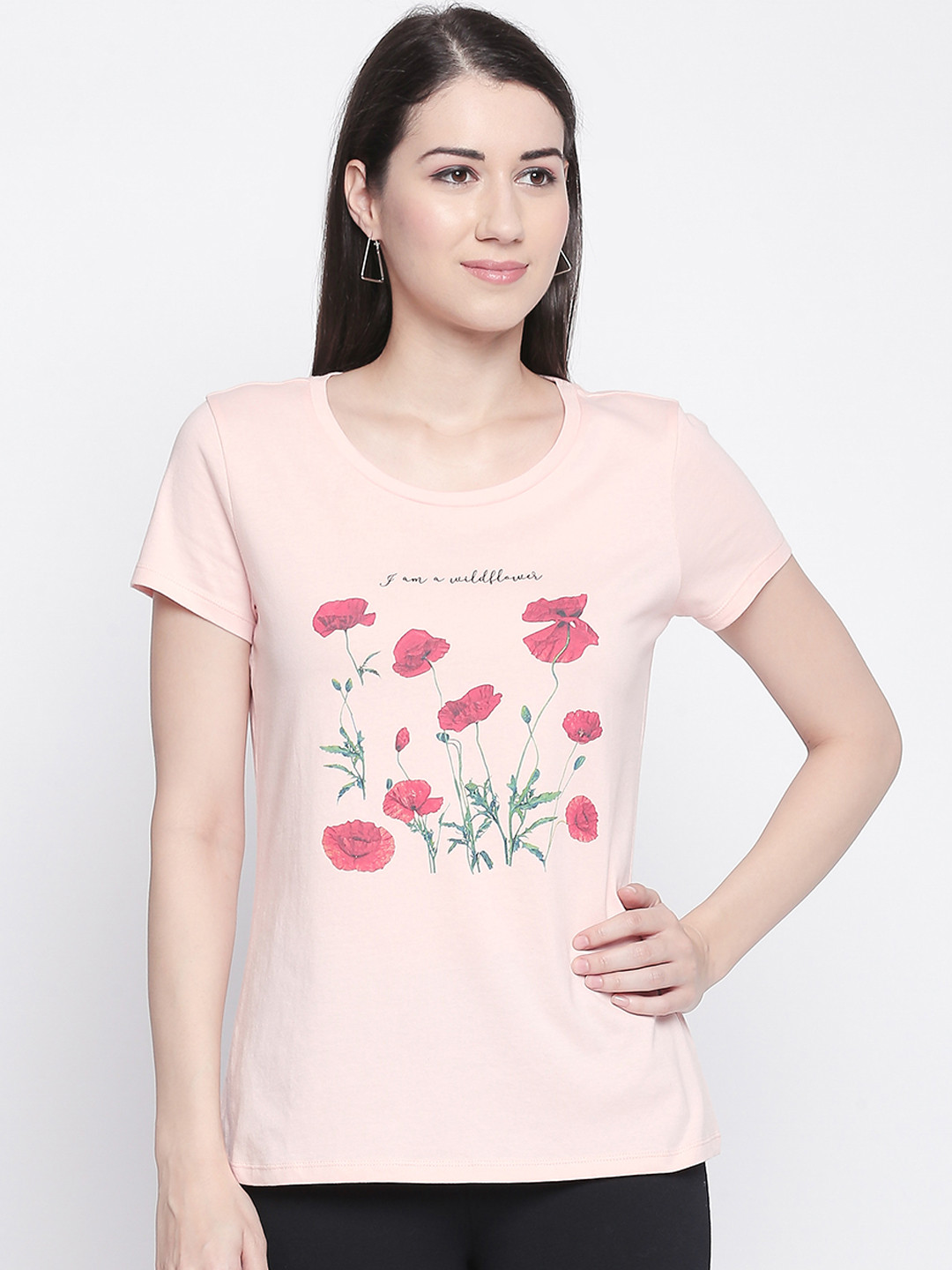 

Honey by Pantaloons Women Pink Printed Round Neck Pure Cotton T-shirt