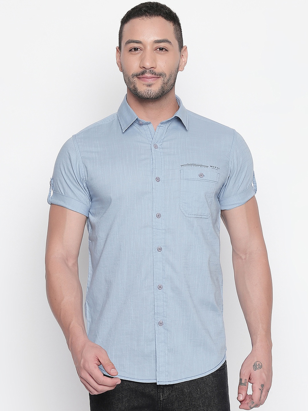 

Mufti Men Turquoise Blue Slim Fit Solid Casual Shirt