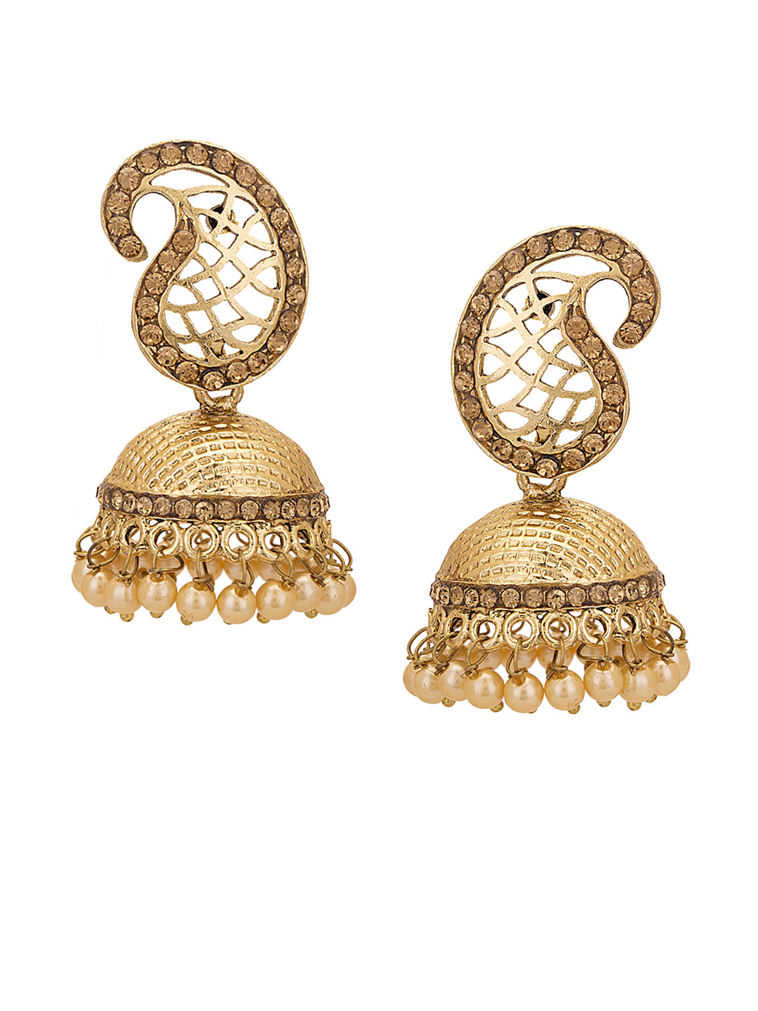 

Adwitiya Collection Gold-Plated Paisley Shaped Jhumkas