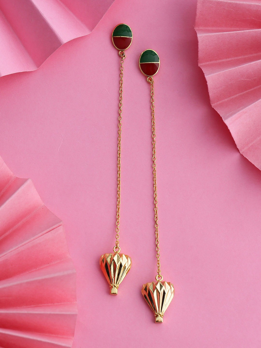 

Tistabene Gold-Plated & Green Contemporary Drop Earrings