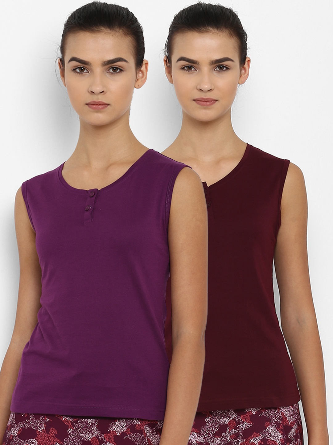 appulse Women Pack of 2 Solid Henley Neck Slim Fit T-shirts, Purple