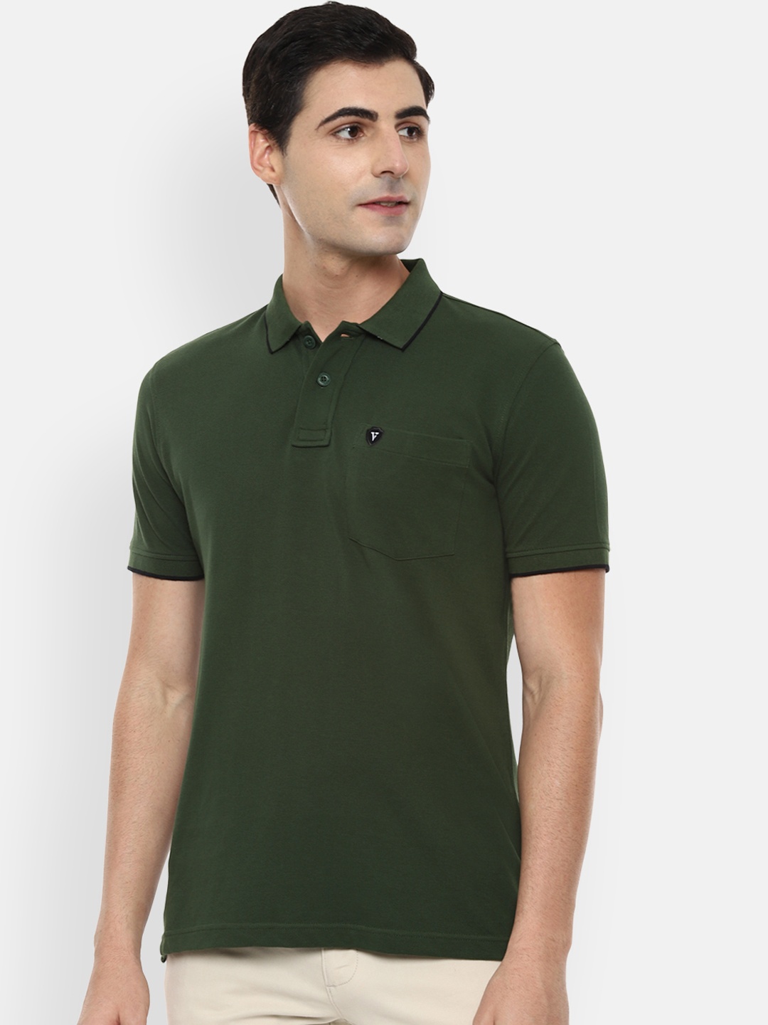 

Van Heusen Sport Men Olive Green Solid Polo Collar T-shirt