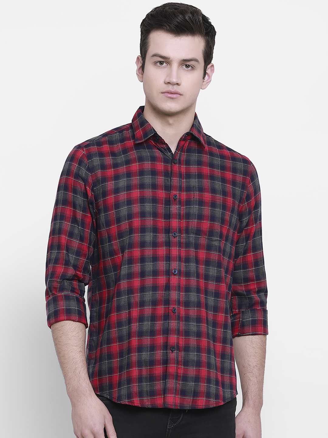 cape canary Men Red & Black Regular Fit Checked Casual Shirt