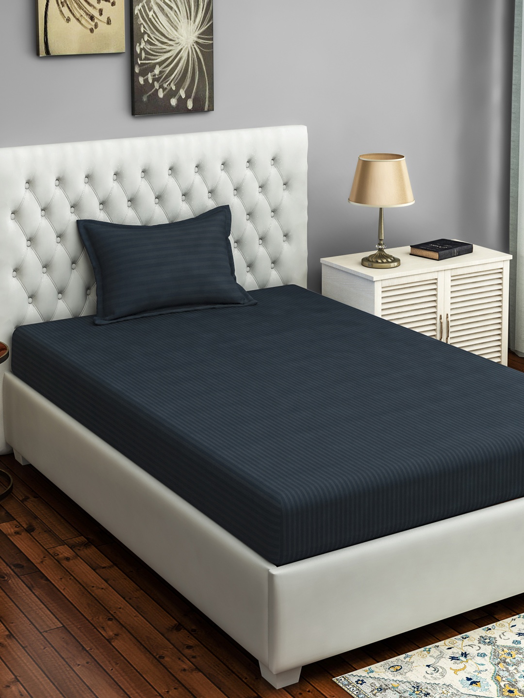 

SWAYAM Grey Solid 400 TC Cotton 1 Single Bedsheet with 1 Pillow Covers
