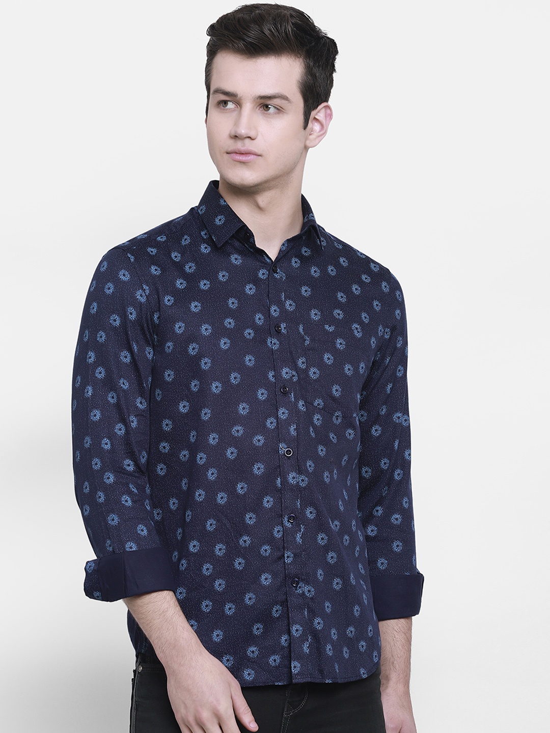 

cape canary Men Navy Blue Regular Fit Printed Casual Shirt