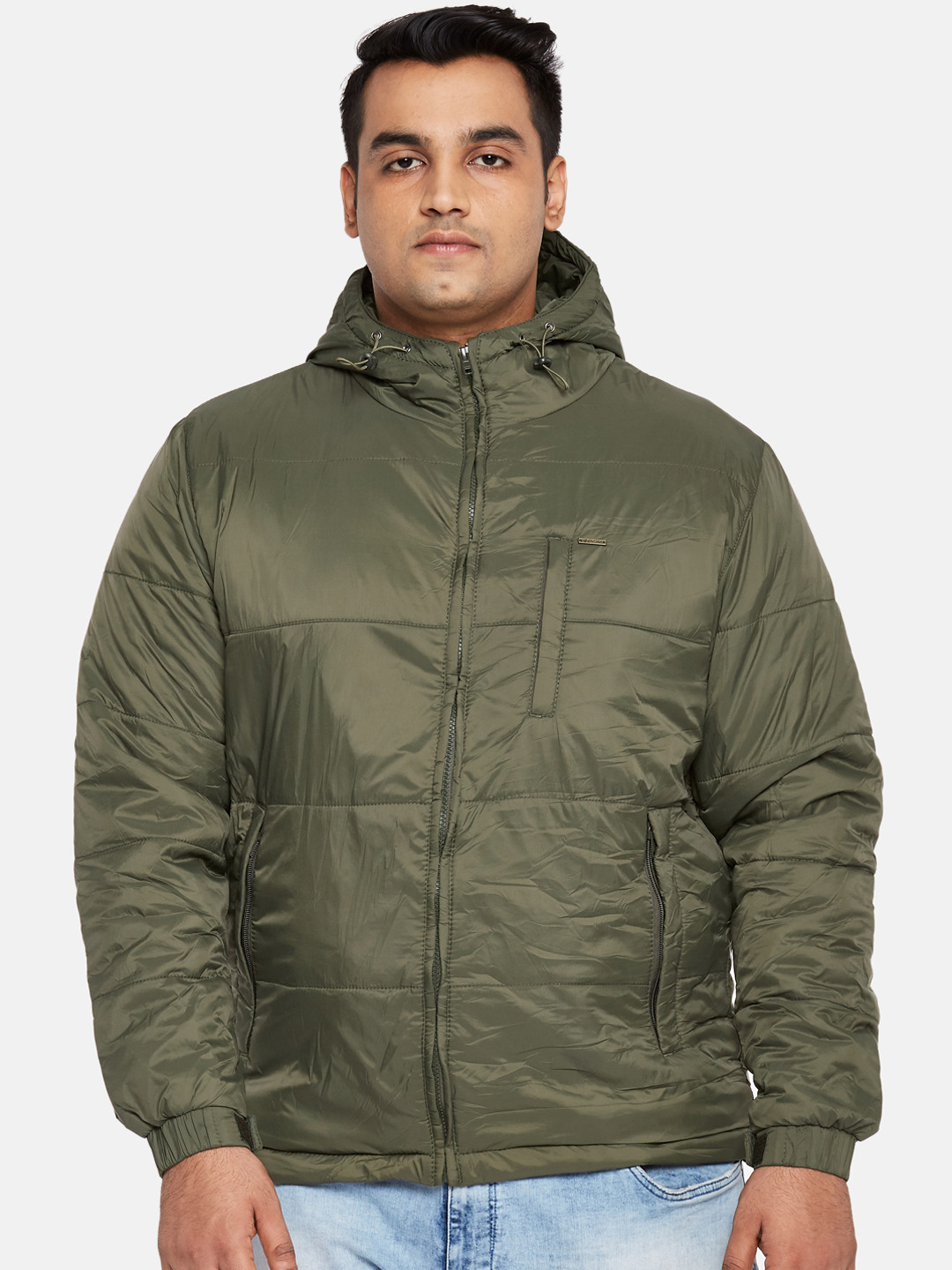 

Kosha Men Olive Green Solid Plus Size Lightweight Warm Insulated Waterproof Puffer Jacket