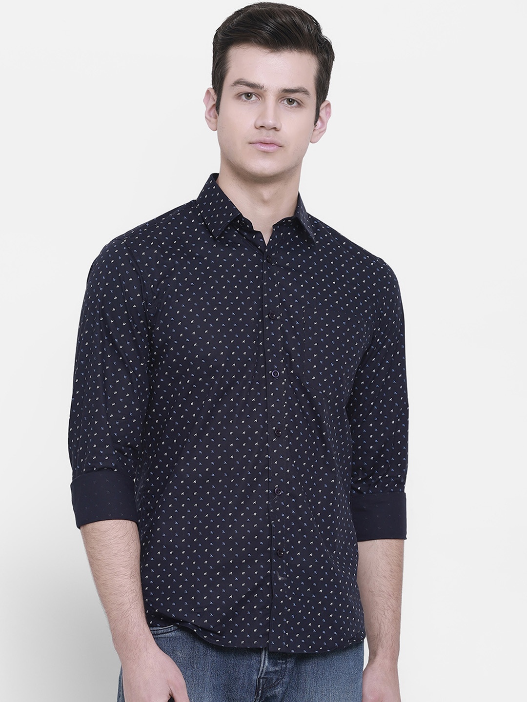 

cape canary Men Navy Blue Regular Fit Printed Casual Shirt