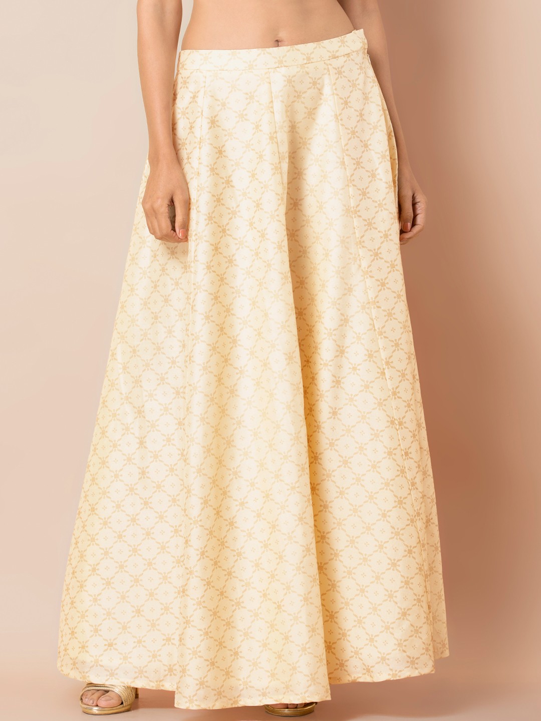 

INDYA Cream-Coloured Printed Flared Maxi Skirt
