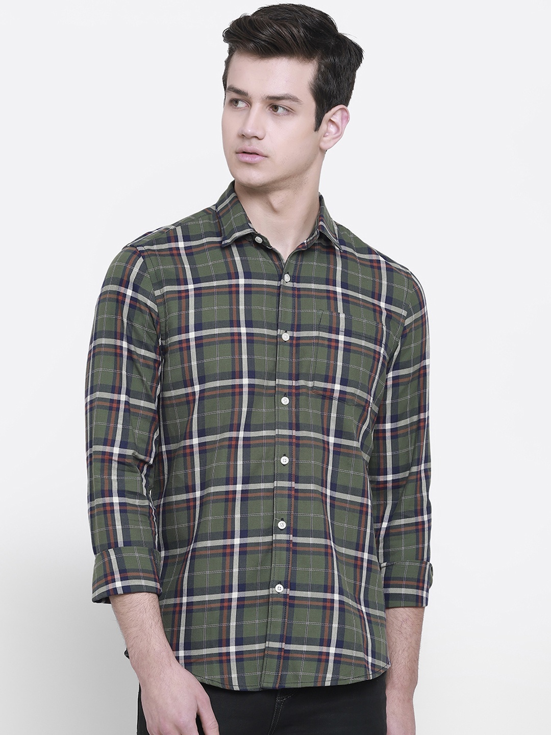 

cape canary Men Green Regular Fit Checked Casual Shirt