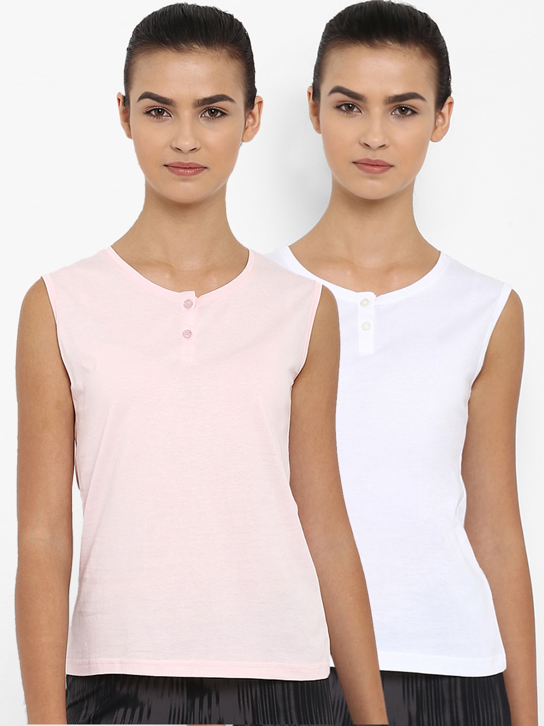 

appulse Women Pack Of 2 Solid Henley Neck T-shirt, White