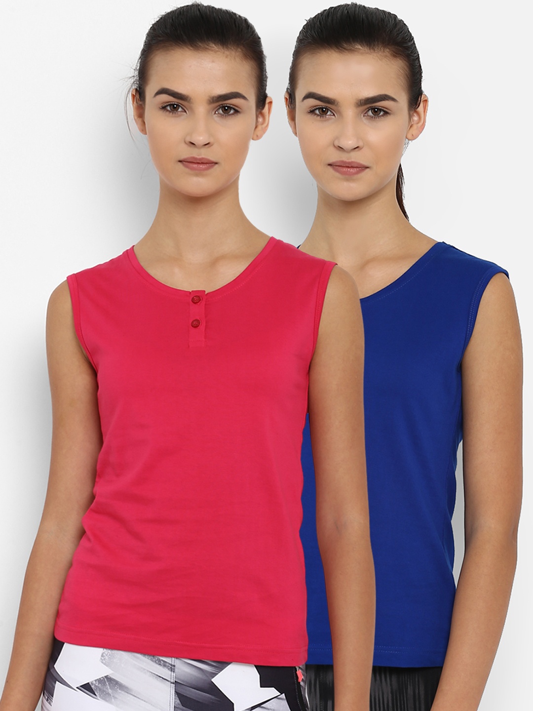 appulse Women Pack of 2 Solid Henley Neck Slim Fit T-shirts, Pink