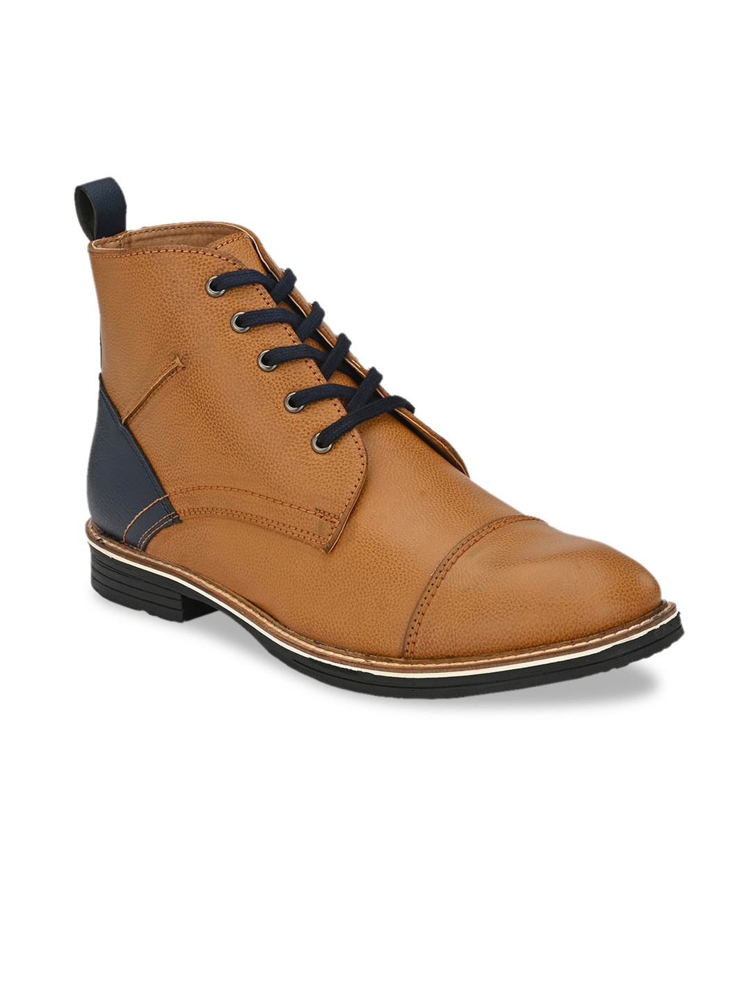 

SHENCES Men Tan Brown Colourblocked Synthetic Leather High-Top Flat Boots