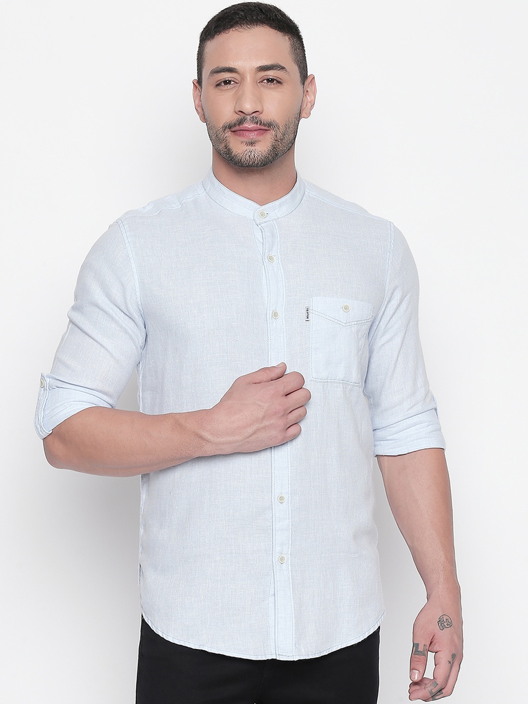 

Mufti Men Turquoise Blue Slim Fit Solid Casual Shirt