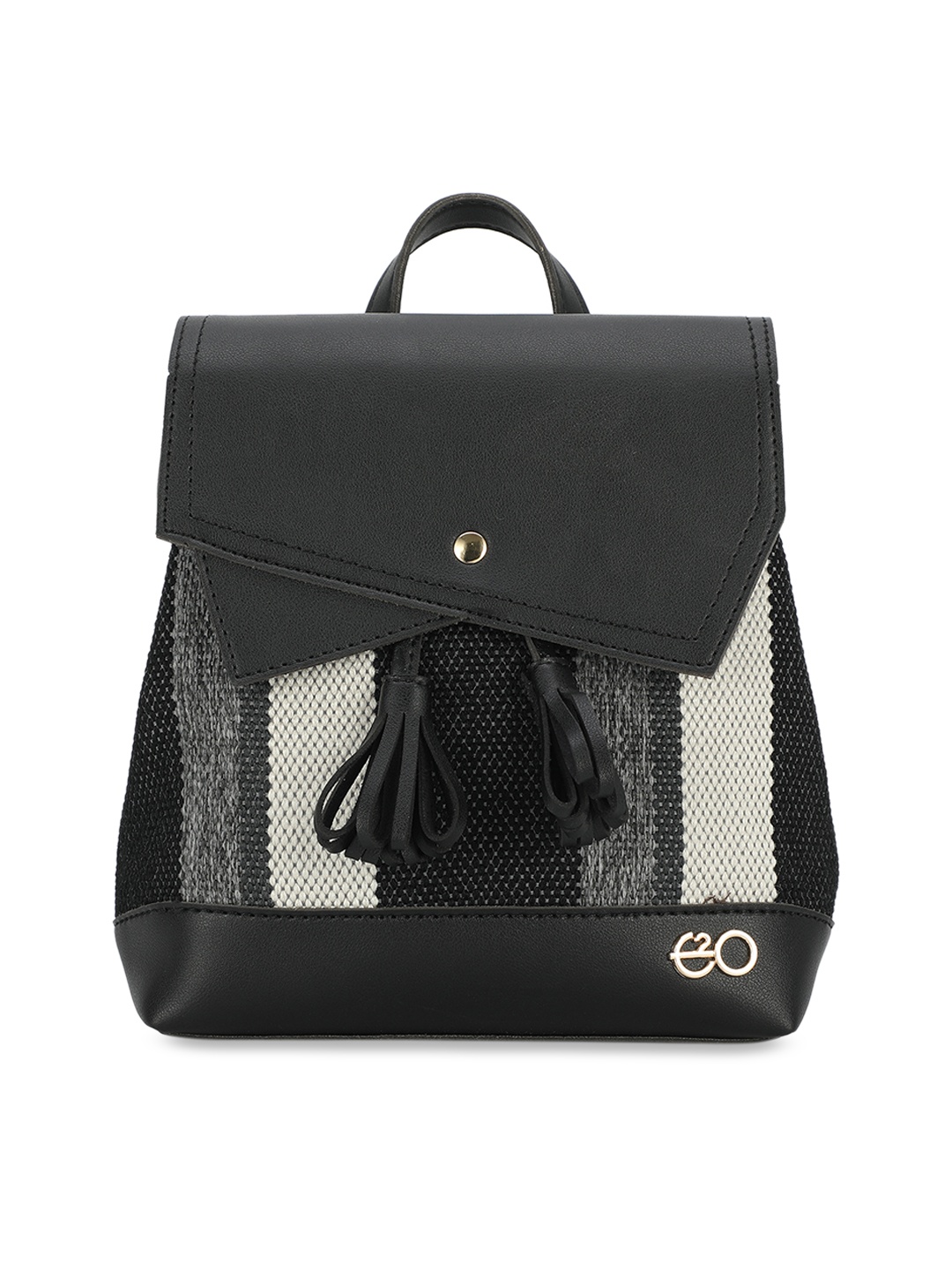 

E2O Women Black & Cream-Coloured Textured Backpack
