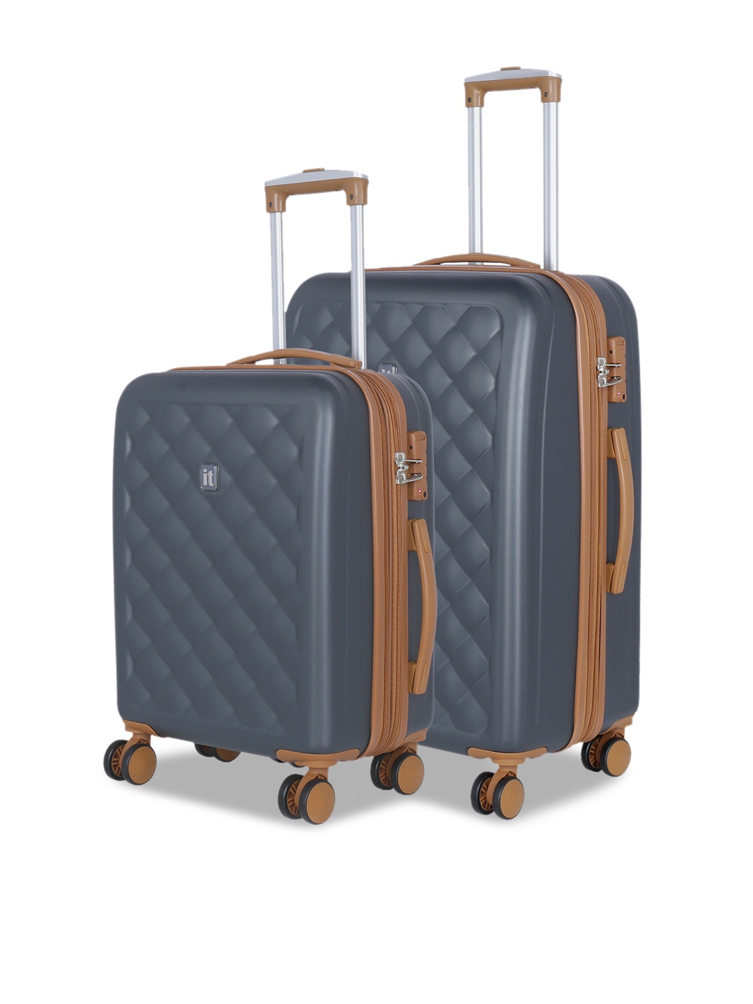 IT luggage Set of 2 Grey Cushion-Lux 360 Degree Rotation Hard-Sided Trolley Suitcases