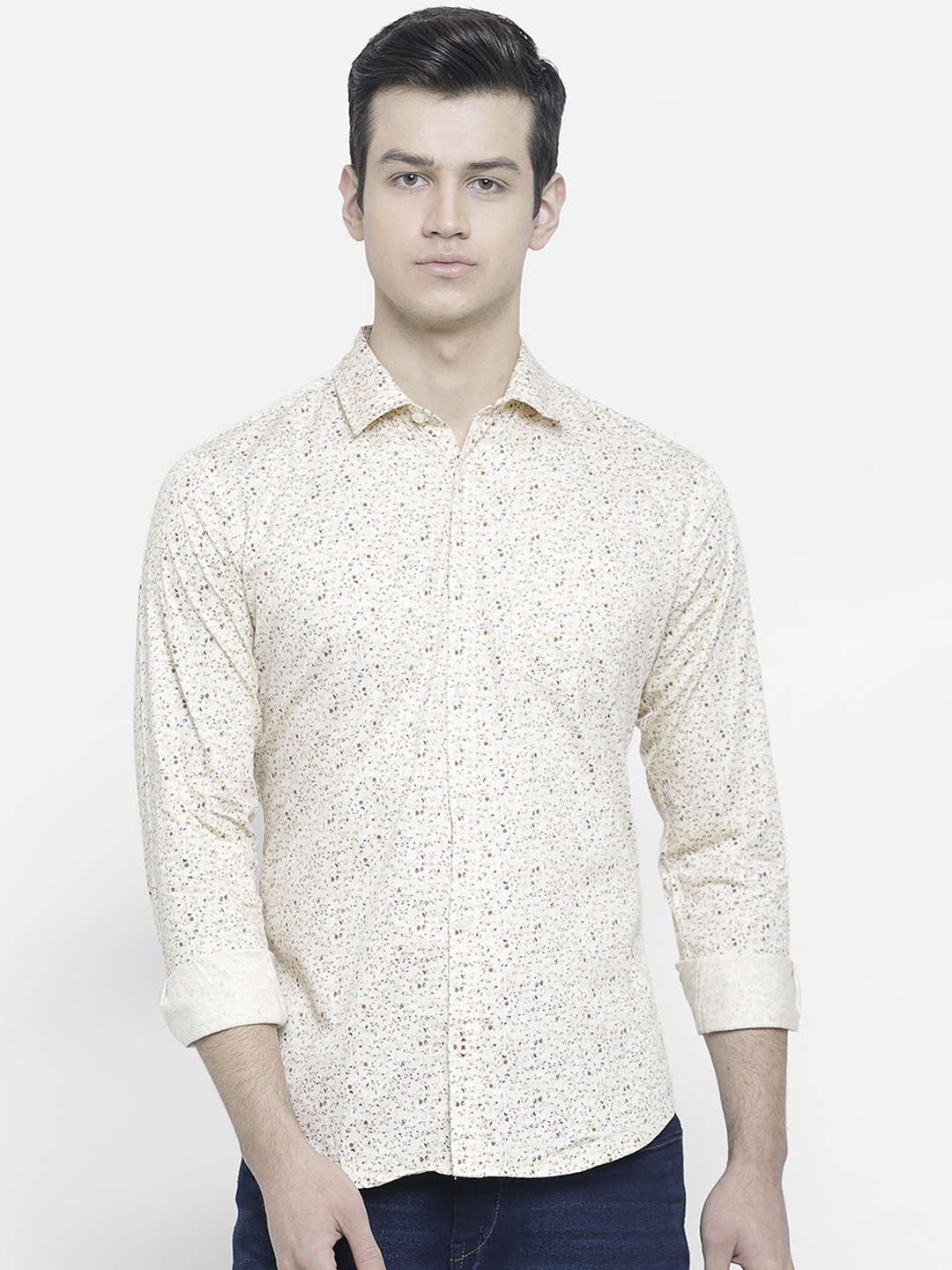 

cape canary Men Cream-Coloured Regular Fit Printed Casual Shirt