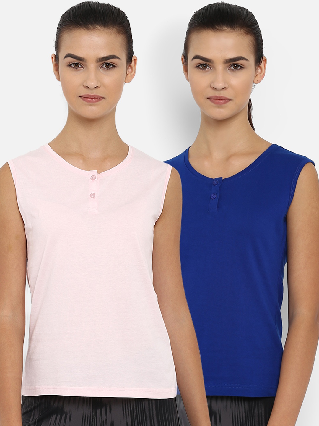 

appulse Women Pack of 2 Solid Henley Neck Slim Fit T-shirts, White
