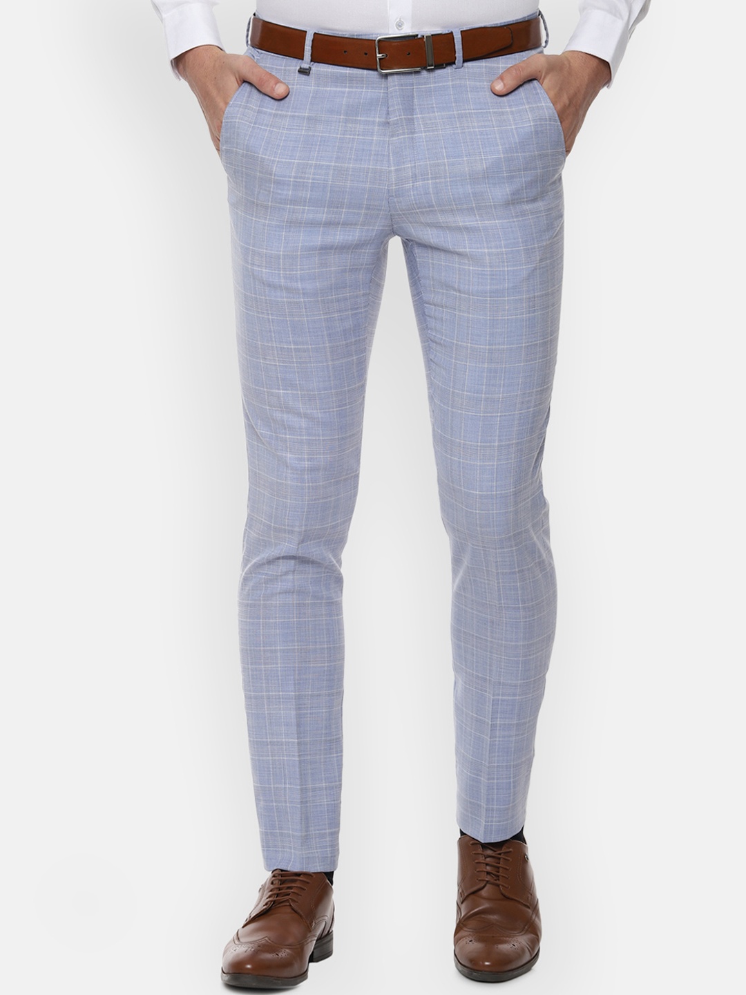 

Van Heusen Men Blue Slim Fit Checked Formal Trousers