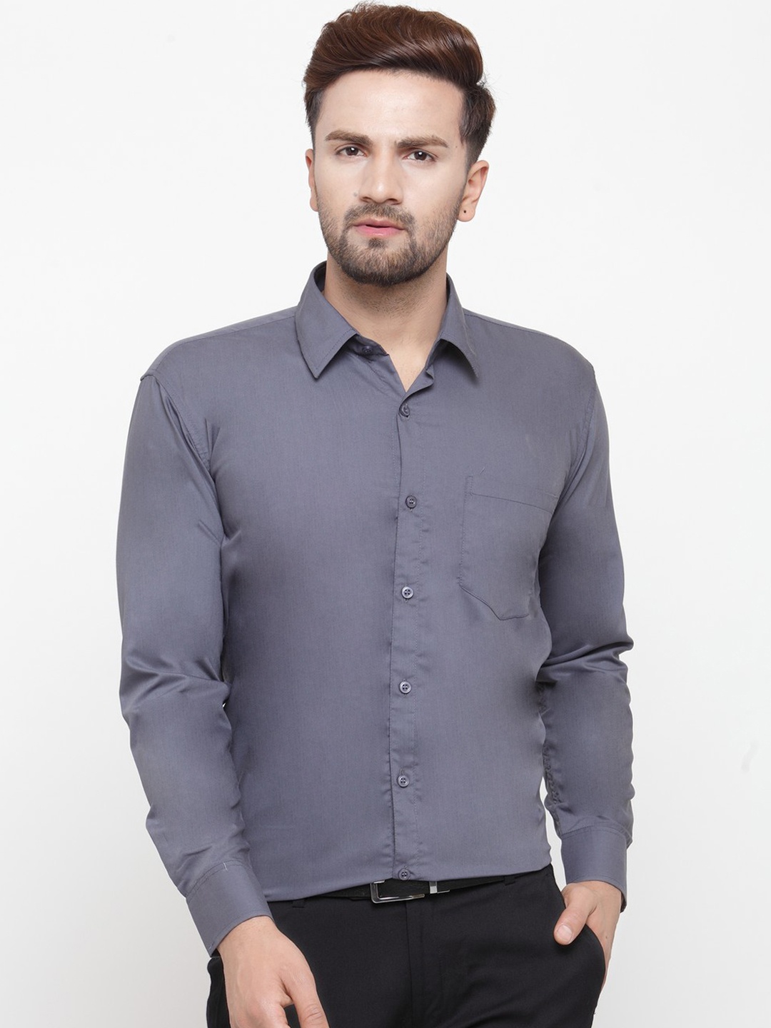 

JAINISH Men Grey Classic Slim Fit Solid Formal Shirt