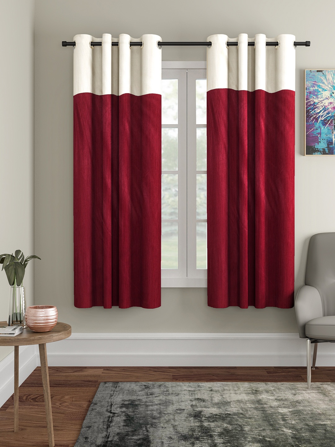 

Home Sizzler Maroon & Off-White Set of 2 Window Curtains
