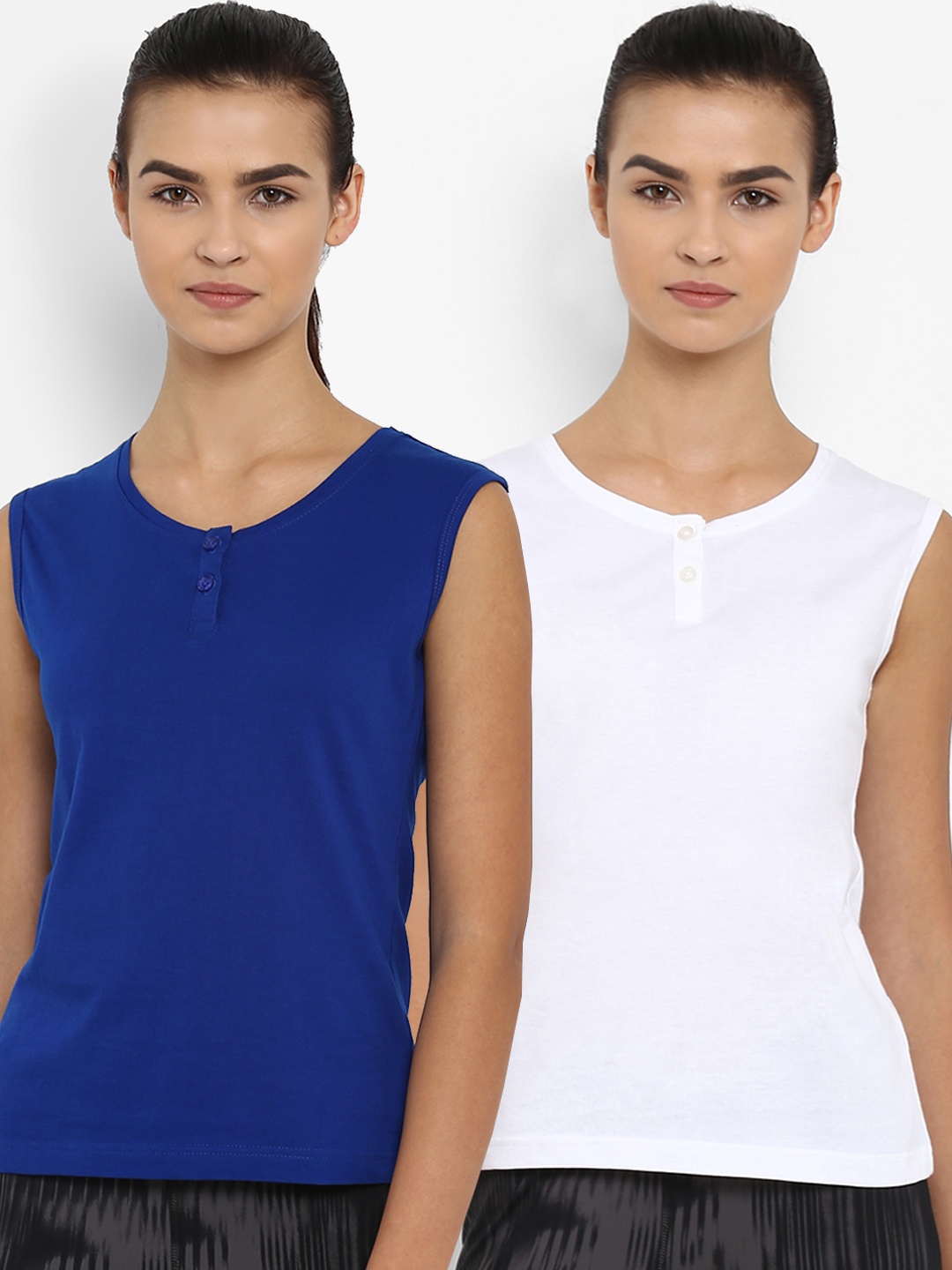 

appulse Women Pack Of 2 Solid Henley Neck T-shirt, Blue