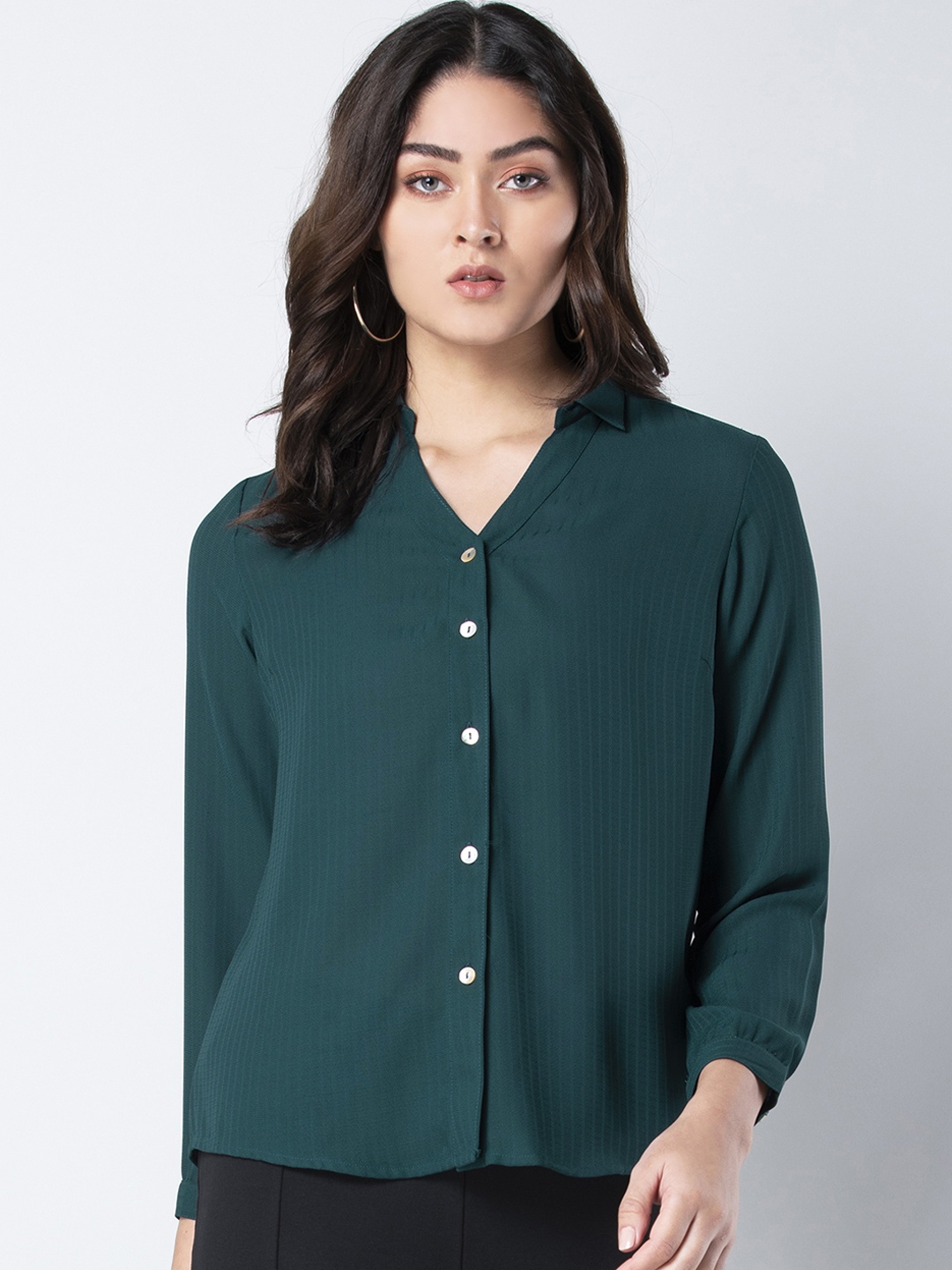 

FabAlley Women Green Solid Shirt Style Top