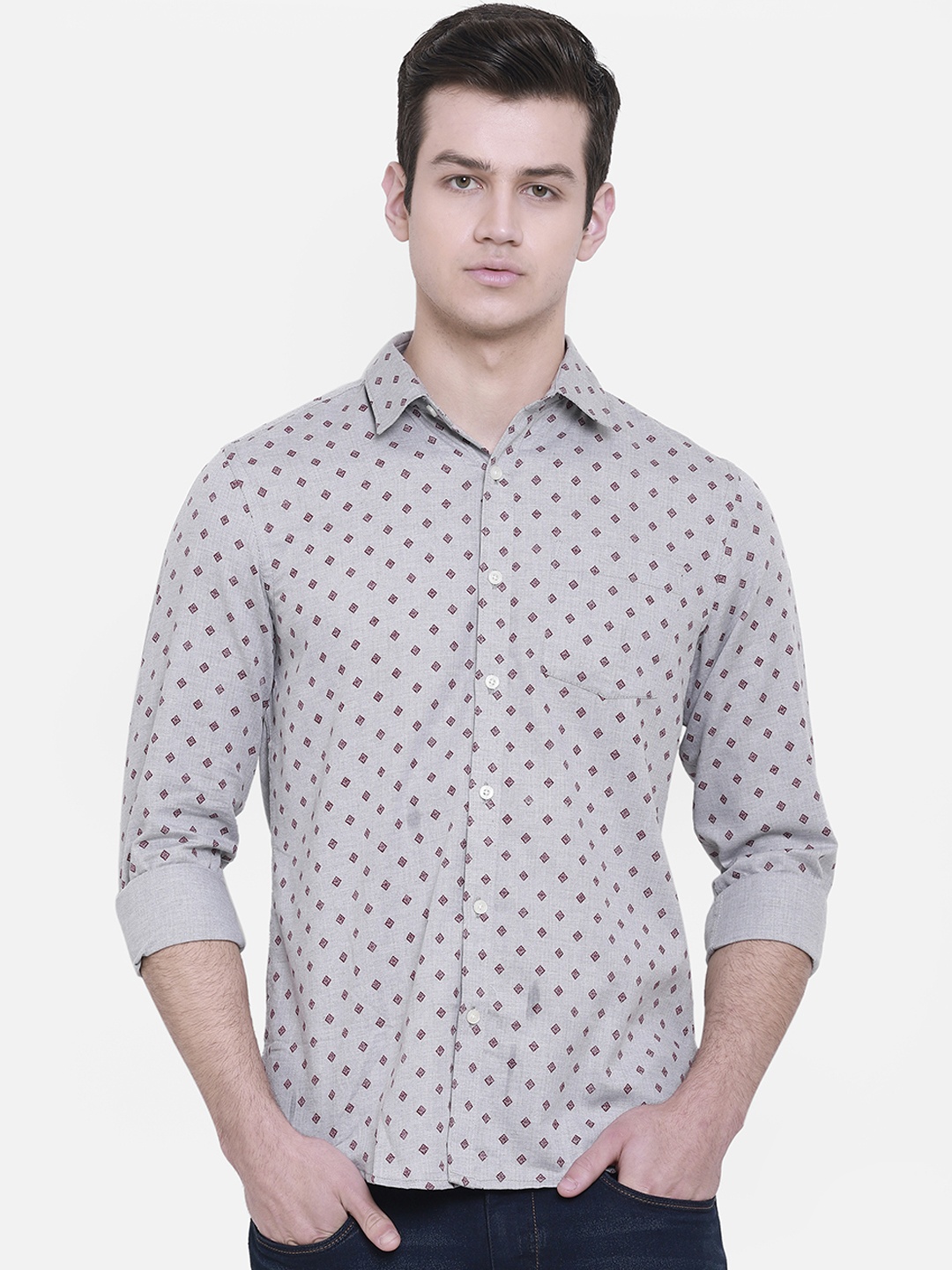 

cape canary Men Grey Regular Fit Printed Casual Shirt
