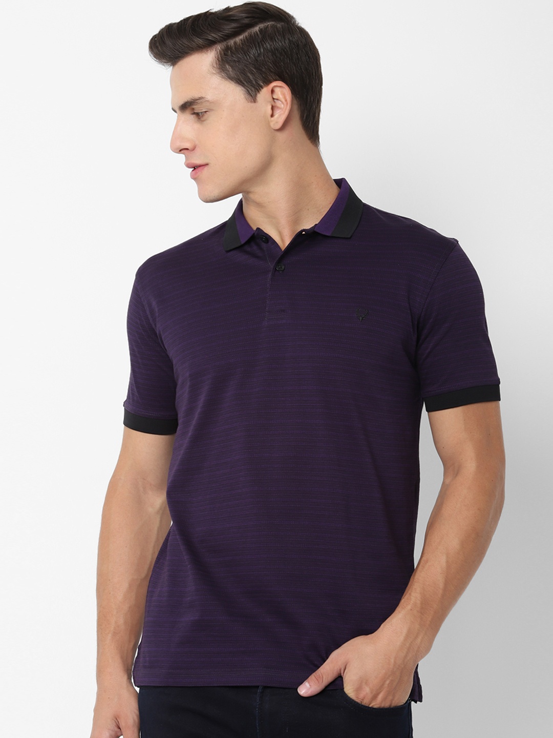 

Allen Solly Men Purple Solid Polo Collar Pure Cotton T-shirt